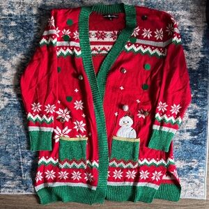 Festive Red and Green Snowman Cardigan